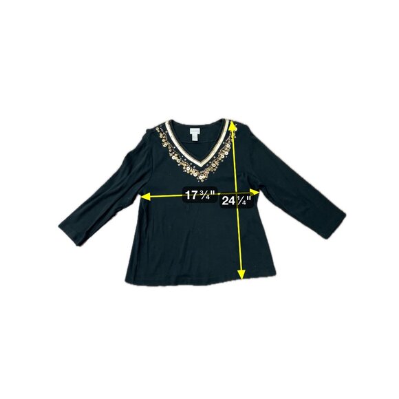 Chicos Womens Black Embellished V-Neck Long Sleeve Top Size XL - Picture 6 of 9